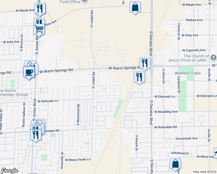map of restaurants, bars, coffee shops, grocery stores, and more near 7417 Granada Willows Street in Las Vegas
