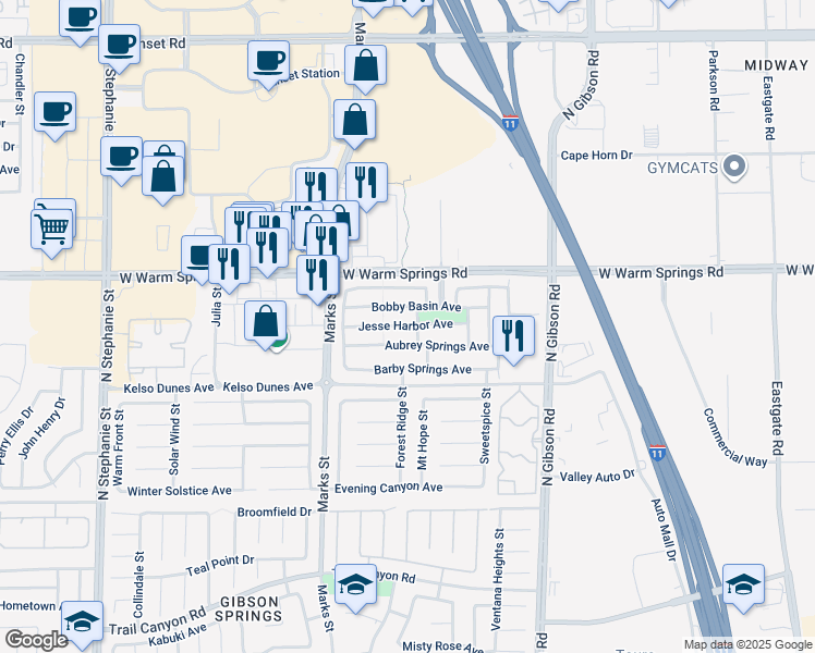 map of restaurants, bars, coffee shops, grocery stores, and more near 1143 Jesse Harbor Avenue in Henderson
