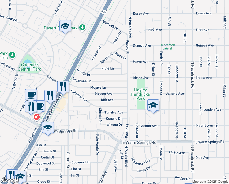 map of restaurants, bars, coffee shops, grocery stores, and more near 245 Meyers Avenue in Henderson