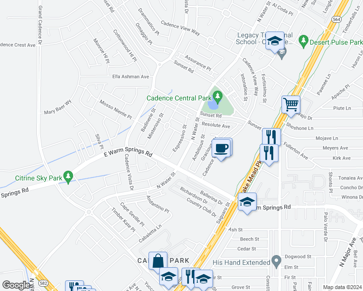 map of restaurants, bars, coffee shops, grocery stores, and more near 362 Espressivo Street in Henderson