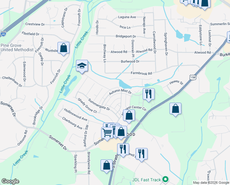 map of restaurants, bars, coffee shops, grocery stores, and more near 2440 Northwick Drive in Winston-Salem