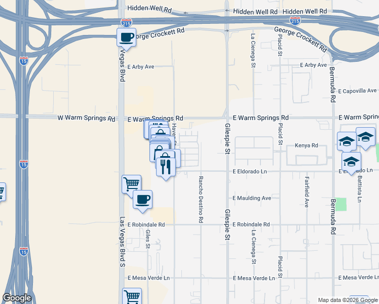 map of restaurants, bars, coffee shops, grocery stores, and more near 117 Duxford Avenue in Las Vegas