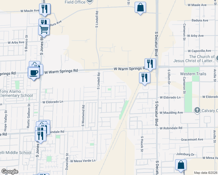 map of restaurants, bars, coffee shops, grocery stores, and more near 5399 West Hasley Canyon Avenue in Las Vegas