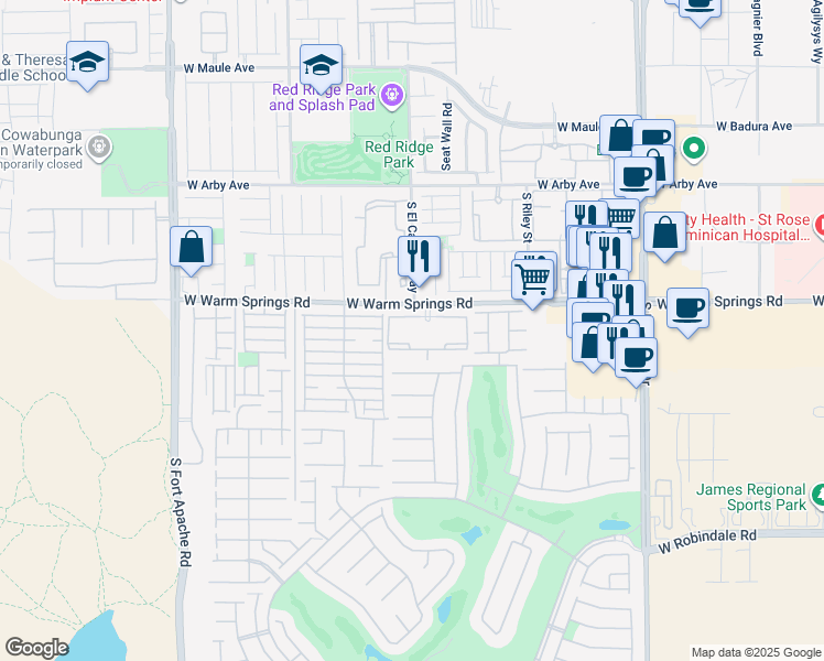 map of restaurants, bars, coffee shops, grocery stores, and more near 8975 West Warm Springs Road in Las Vegas