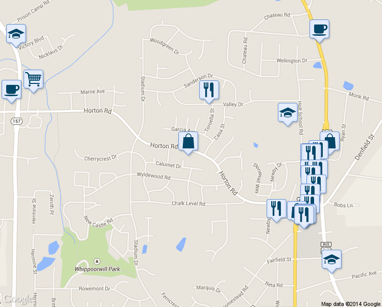 map of restaurants, bars, coffee shops, grocery stores, and more near 915 Horton Road in Durham