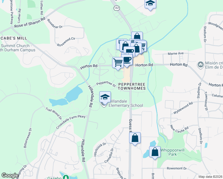 map of restaurants, bars, coffee shops, grocery stores, and more near 8 Tiffany Place in Durham