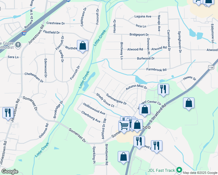 map of restaurants, bars, coffee shops, grocery stores, and more near 2465 Moss Grove Crossing in Winston-Salem