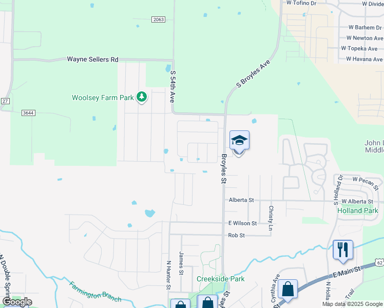 map of restaurants, bars, coffee shops, grocery stores, and more near 941 Broyles Street in Farmington