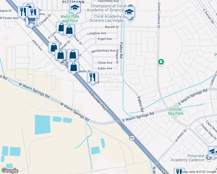 map of restaurants, bars, coffee shops, grocery stores, and more near 1032 N Boulder Hwy in Henderson