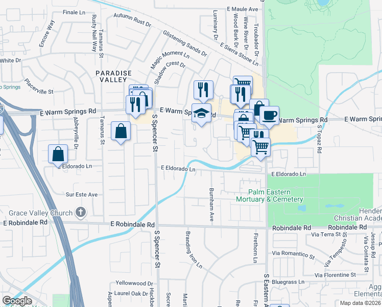 map of restaurants, bars, coffee shops, grocery stores, and more near 7482 Roman Huff Street in Las Vegas
