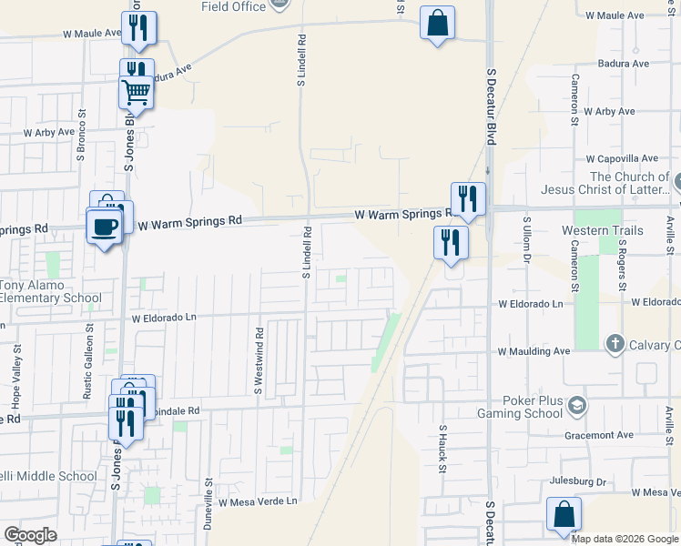 map of restaurants, bars, coffee shops, grocery stores, and more near 5399 West Hasley Canyon Avenue in Las Vegas