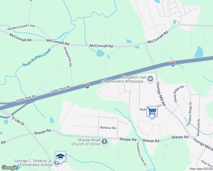 map of restaurants, bars, coffee shops, grocery stores, and more near 3604 Blue Spruce Court in Greensboro