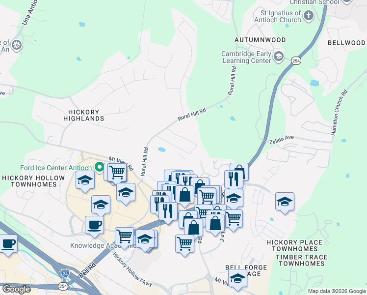 map of restaurants, bars, coffee shops, grocery stores, and more near 500 Hickory Hollow Terrace in Nashville