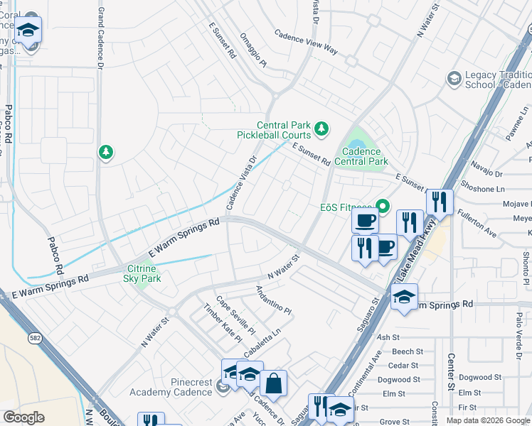 map of restaurants, bars, coffee shops, grocery stores, and more near 347 Andy Wheeler Drive in Henderson