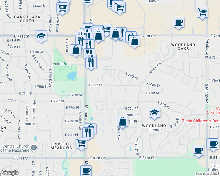 map of restaurants, bars, coffee shops, grocery stores, and more near 7527 South 84th East Avenue in Tulsa