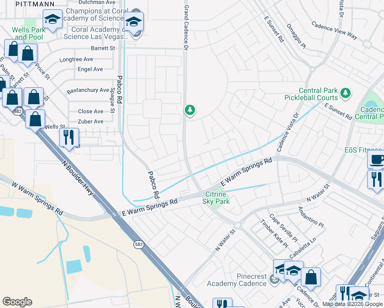 map of restaurants, bars, coffee shops, grocery stores, and more near 130 Hudson Terrace Ln in Henderson