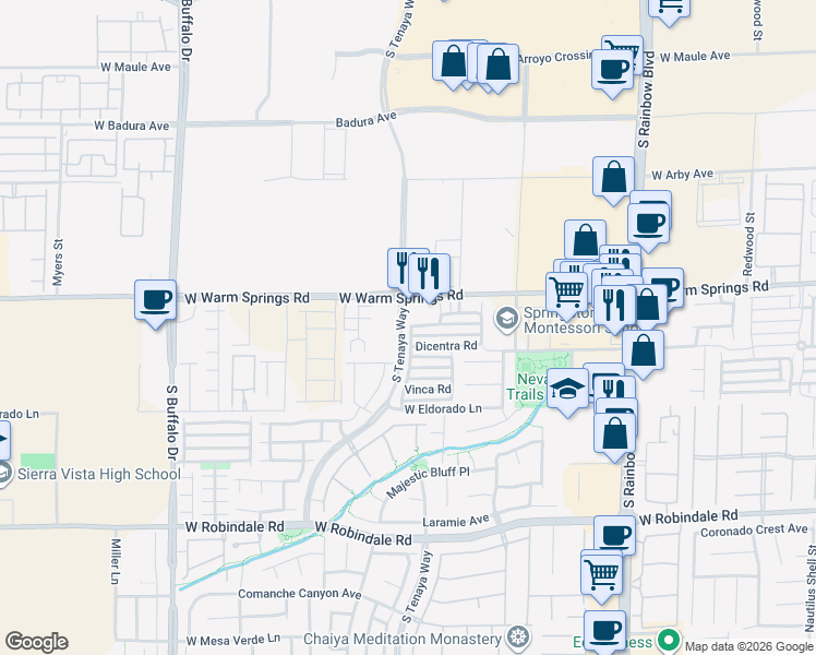 map of restaurants, bars, coffee shops, grocery stores, and more near 7372 Scottish Castle Avenue in Las Vegas