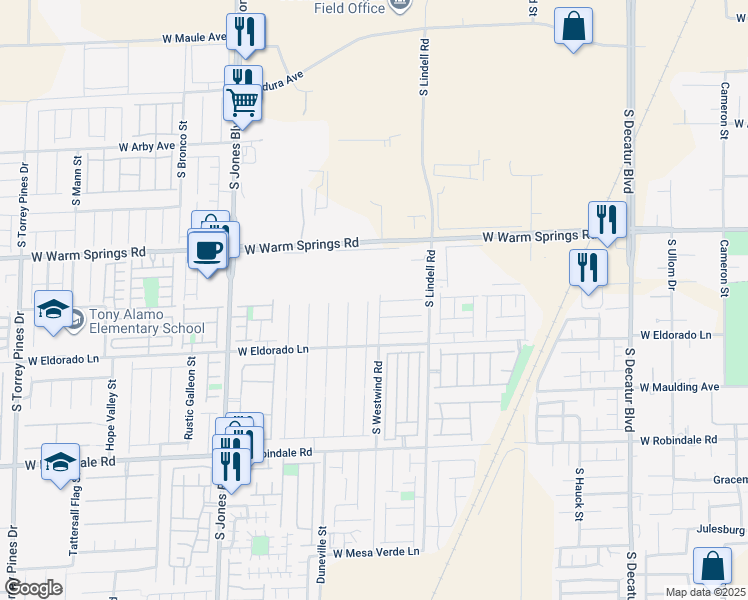 map of restaurants, bars, coffee shops, grocery stores, and more near 7410 Aurora Glow Street in Las Vegas
