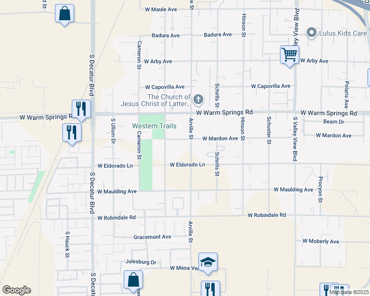 map of restaurants, bars, coffee shops, grocery stores, and more near 7441 Arville Street in Las Vegas
