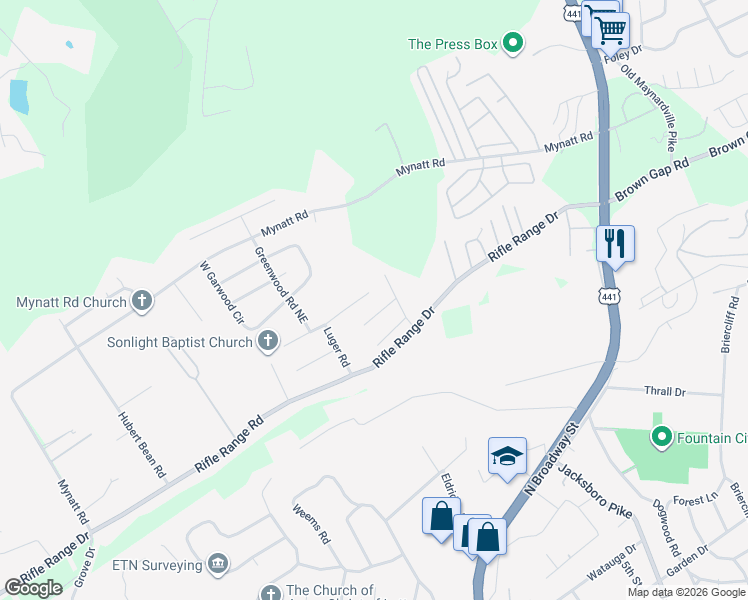 map of restaurants, bars, coffee shops, grocery stores, and more near 2918 Muzzle Lane in Knoxville