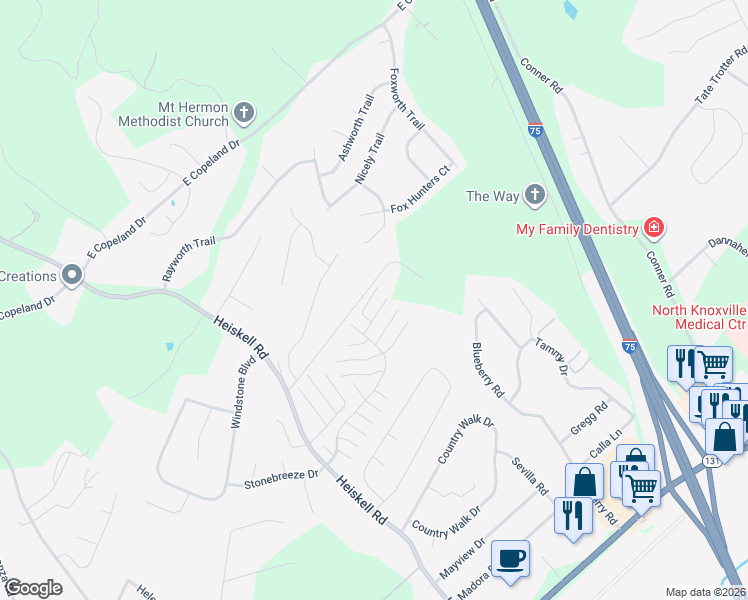 map of restaurants, bars, coffee shops, grocery stores, and more near 7949 Montbridge Way in Powell