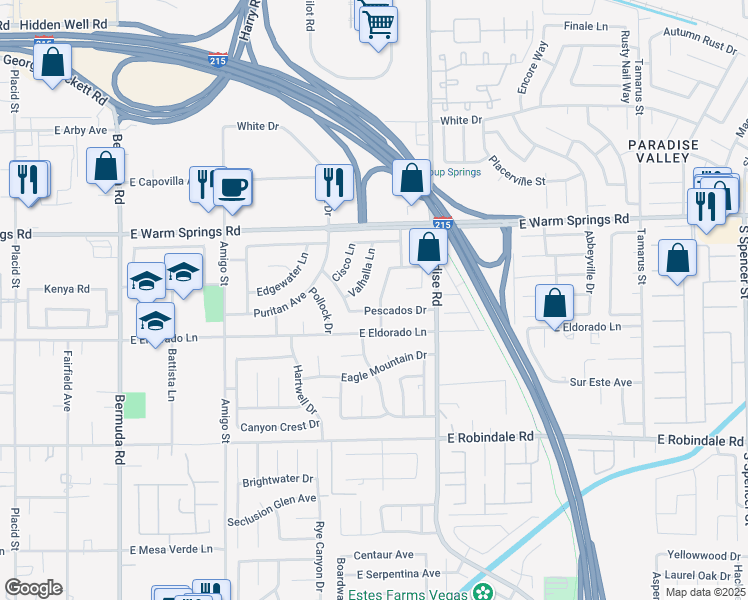 map of restaurants, bars, coffee shops, grocery stores, and more near 907 Pescados Drive in Las Vegas