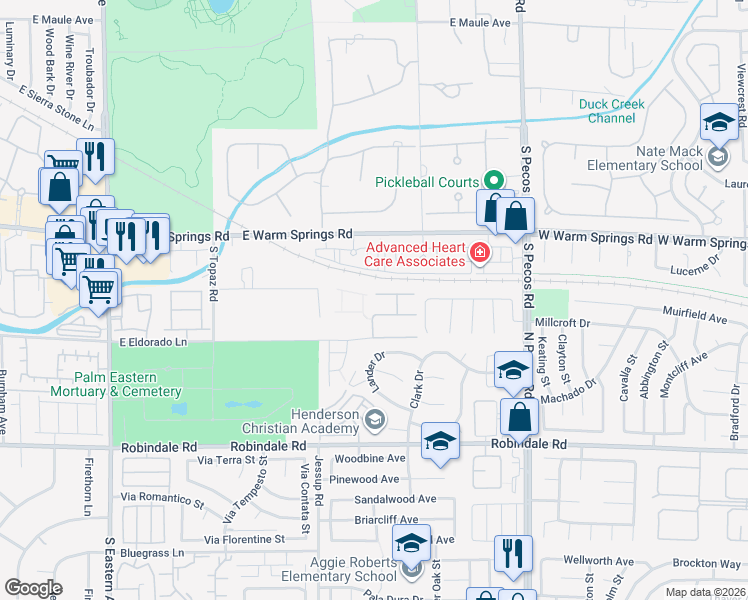 map of restaurants, bars, coffee shops, grocery stores, and more near 3105 Rabbit Creek Drive in Las Vegas