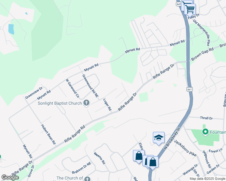map of restaurants, bars, coffee shops, grocery stores, and more near 2904 Colt Drive Northeast in Knoxville