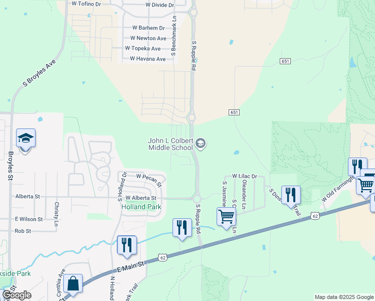 map of restaurants, bars, coffee shops, grocery stores, and more near 4338 West Cottage Street in Fayetteville