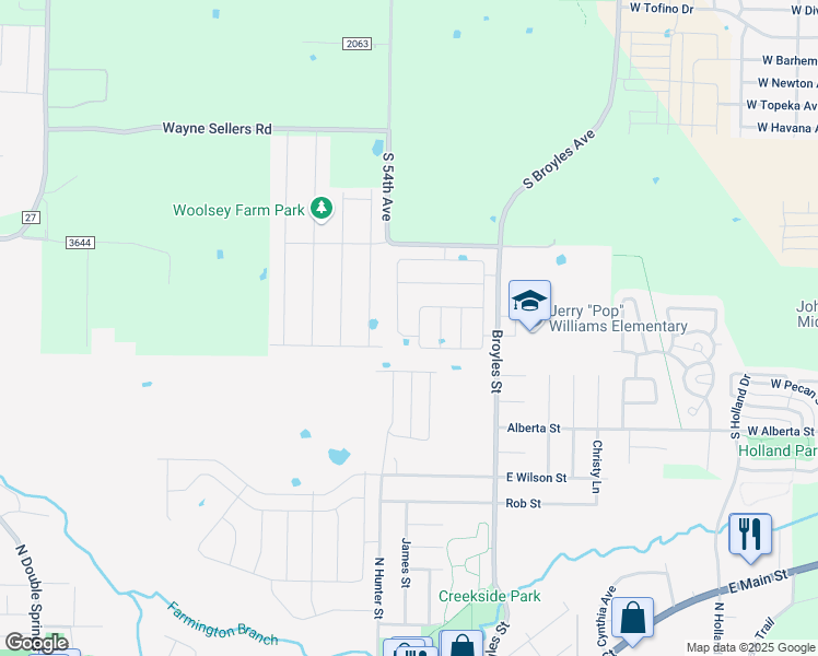 map of restaurants, bars, coffee shops, grocery stores, and more near 941 Broyles Street in Farmington