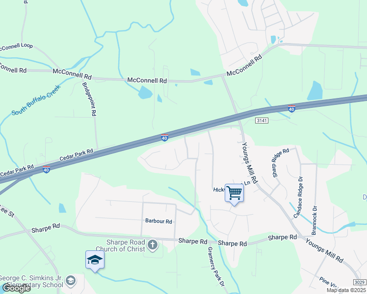 map of restaurants, bars, coffee shops, grocery stores, and more near 3909 Whispering Willows Drive in Greensboro