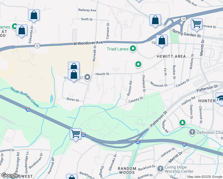 map of restaurants, bars, coffee shops, grocery stores, and more near 1041 West Barton Street in Greensboro