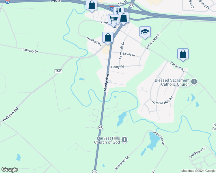 map of restaurants, bars, coffee shops, grocery stores, and more near 2864 Maple Avenue in Burlington