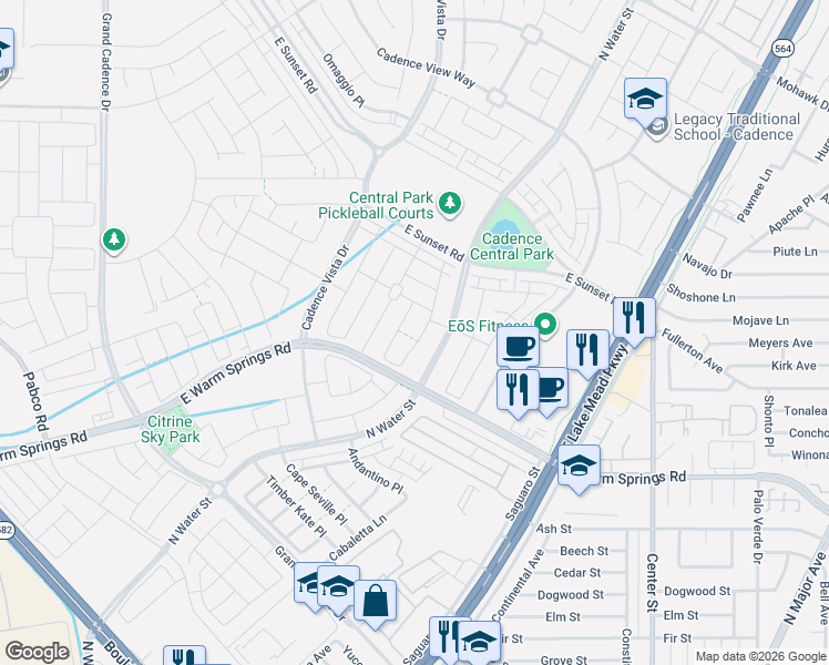 map of restaurants, bars, coffee shops, grocery stores, and more near 348 Espressivo Street in Henderson