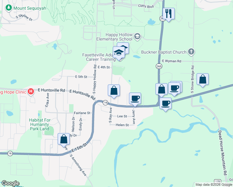 map of restaurants, bars, coffee shops, grocery stores, and more near 794 Dockery Lane in Fayetteville