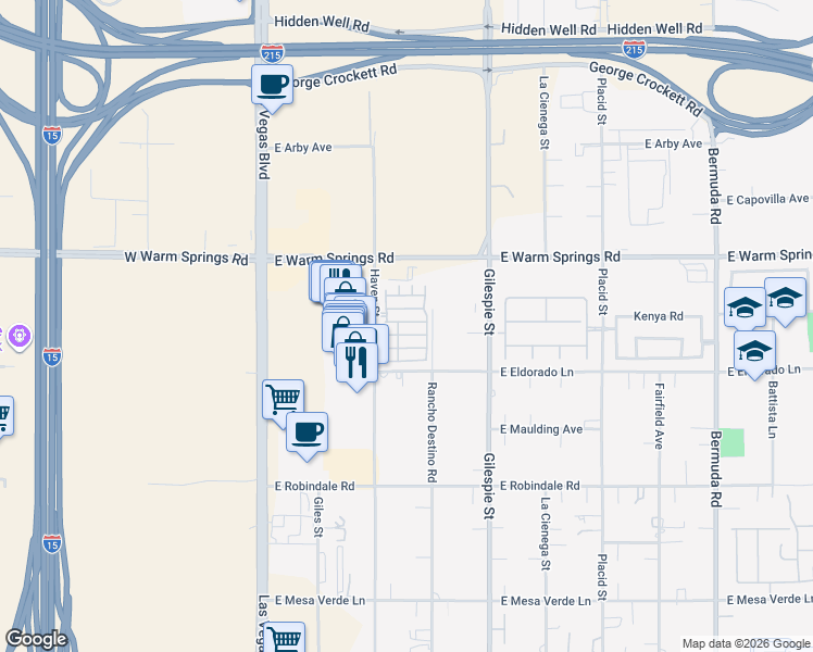 map of restaurants, bars, coffee shops, grocery stores, and more near 133 Gryffin Avenue in Las Vegas