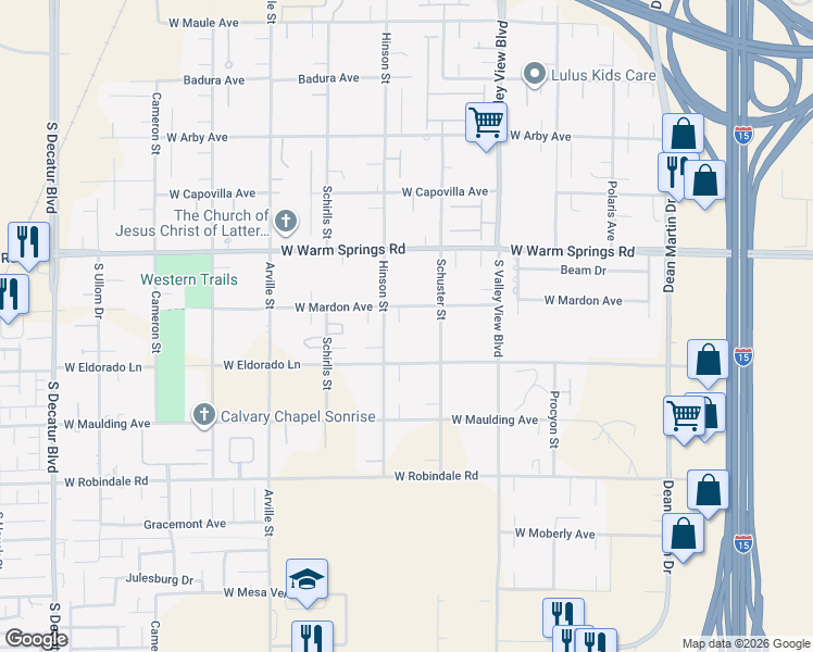 map of restaurants, bars, coffee shops, grocery stores, and more near 4021 West Eldorado Lane in Las Vegas