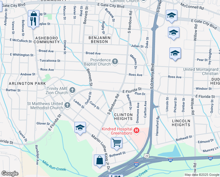 map of restaurants, bars, coffee shops, grocery stores, and more near 918 Stephens Street in Greensboro
