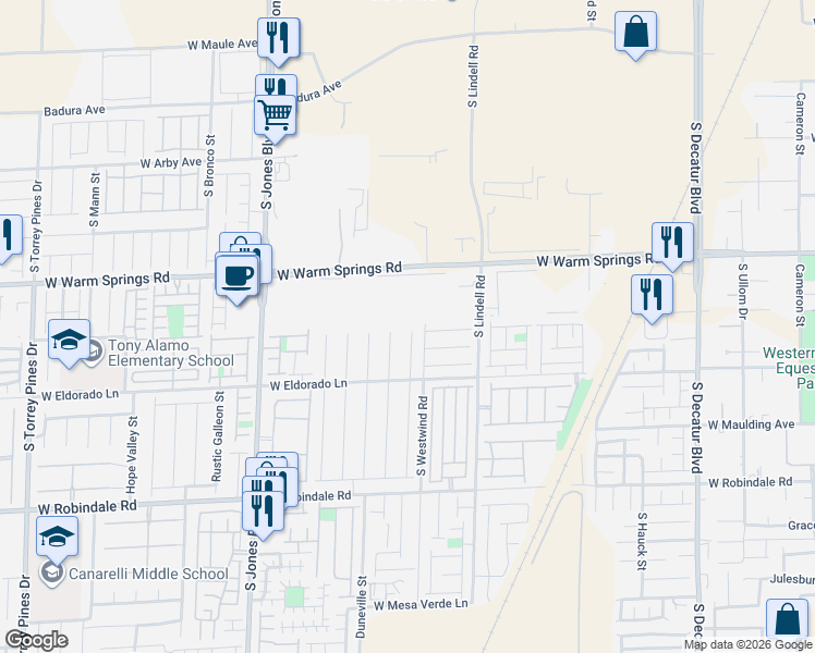 map of restaurants, bars, coffee shops, grocery stores, and more near 7405 Aurora Glow Street in Las Vegas