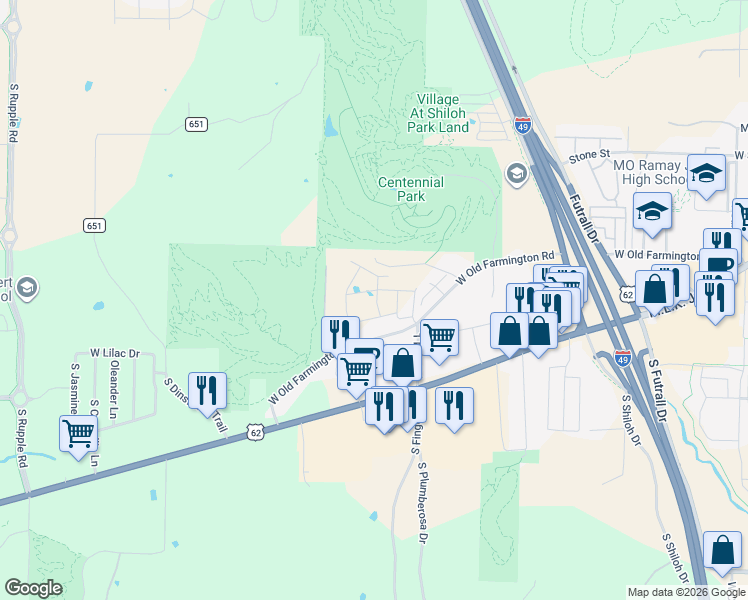 map of restaurants, bars, coffee shops, grocery stores, and more near 2804 W Old Farmington Rd in Fayetteville