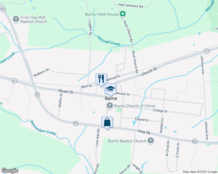 map of restaurants, bars, coffee shops, grocery stores, and more near 1019 Railroad Street in Burns