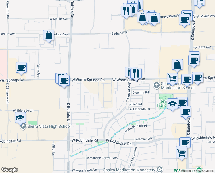 map of restaurants, bars, coffee shops, grocery stores, and more near 7526 Dawn Landing Ave in Las Vegas