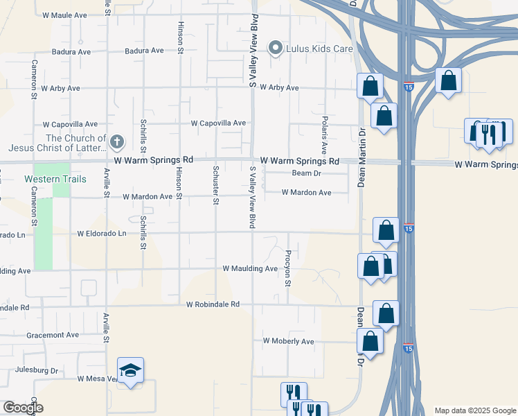 map of restaurants, bars, coffee shops, grocery stores, and more near Stanley Peak Court in Las Vegas