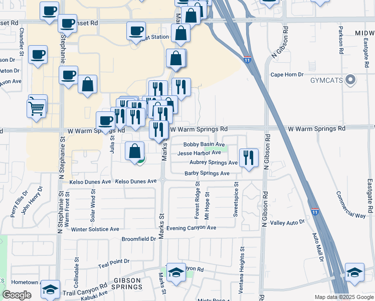 map of restaurants, bars, coffee shops, grocery stores, and more near 1128 Jesse Harbor Avenue in Henderson