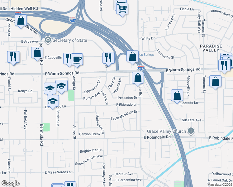 map of restaurants, bars, coffee shops, grocery stores, and more near 7378 Cisco Lane in Las Vegas