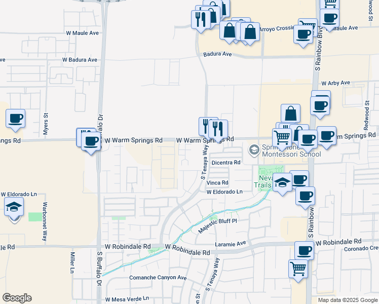 map of restaurants, bars, coffee shops, grocery stores, and more near 7325 Blair Barry Court in Las Vegas