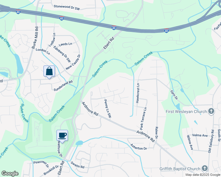 map of restaurants, bars, coffee shops, grocery stores, and more near 1809 Falcon Tree Court in Winston-Salem