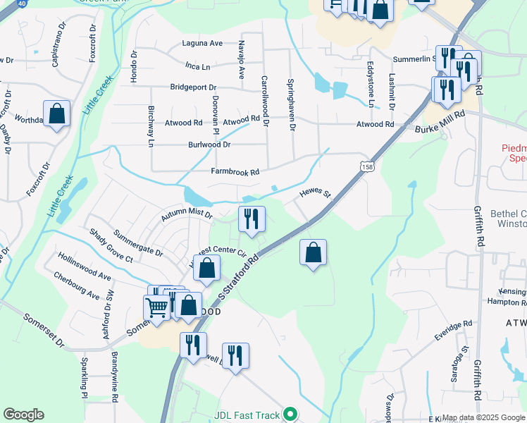map of restaurants, bars, coffee shops, grocery stores, and more near 154 Hewes Street in Winston-Salem