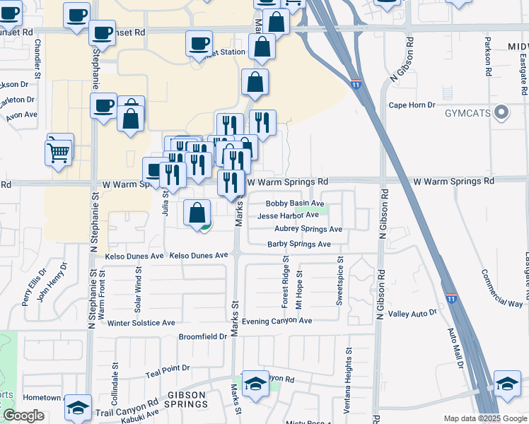 map of restaurants, bars, coffee shops, grocery stores, and more near 1136 Jesse Harbor Avenue in Henderson