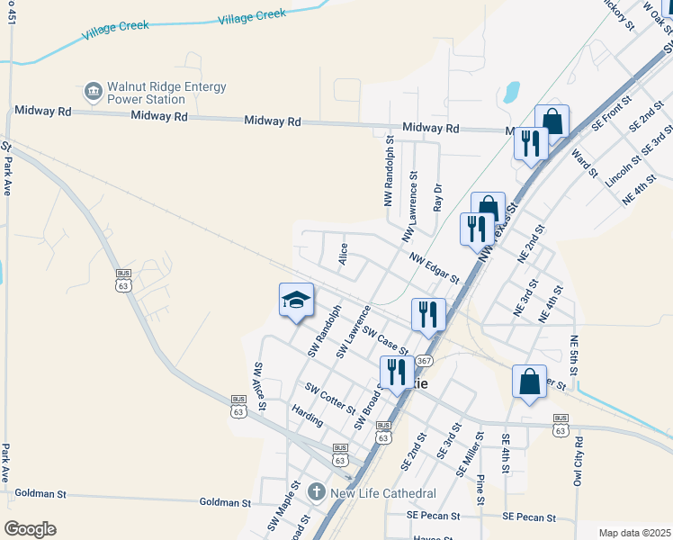 map of restaurants, bars, coffee shops, grocery stores, and more near 512 Northwest Annie Street in Hoxie